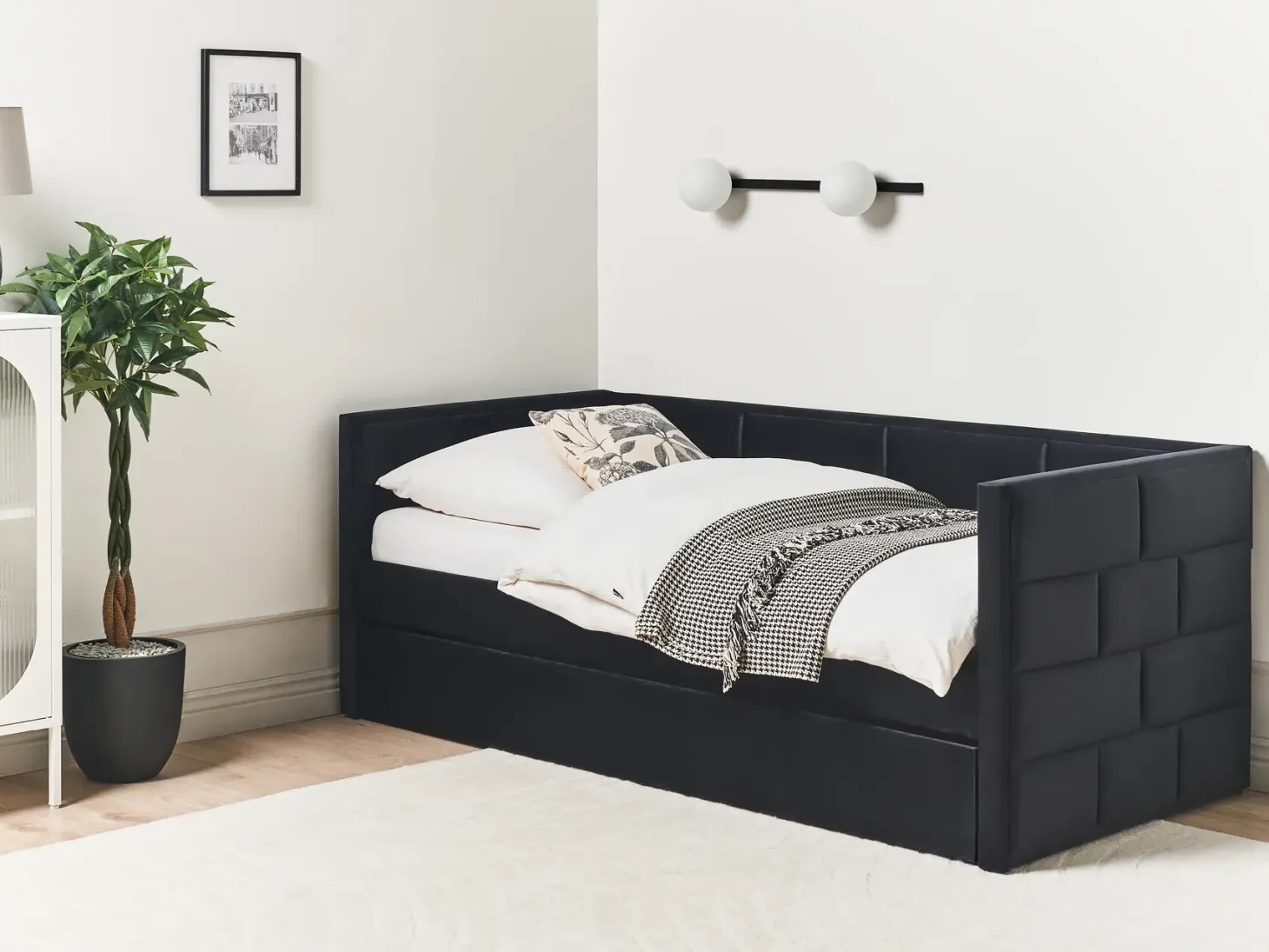 Udtræksseng Velour CHAVONNE 90 x 200 cm Sort