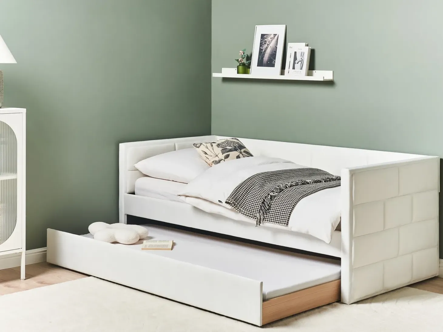 Udtræksseng Velour CHAVONNE 90 x 200 cm Cremehvid