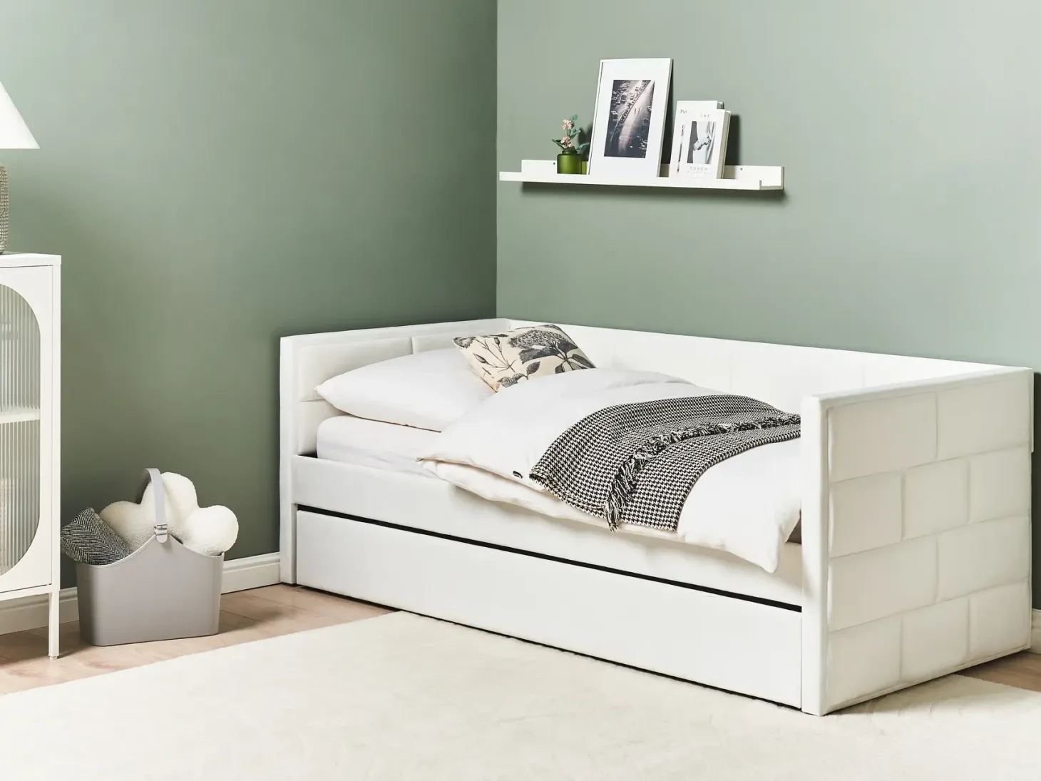 Udtræksseng Velour CHAVONNE 90 x 200 cm Cremehvid