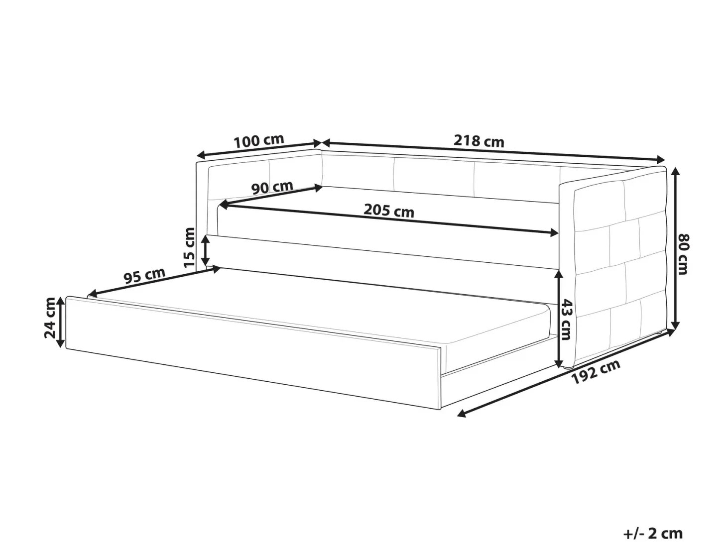 Udtræksseng Velour CHAVONNE 90 x 200 cm Cremehvid