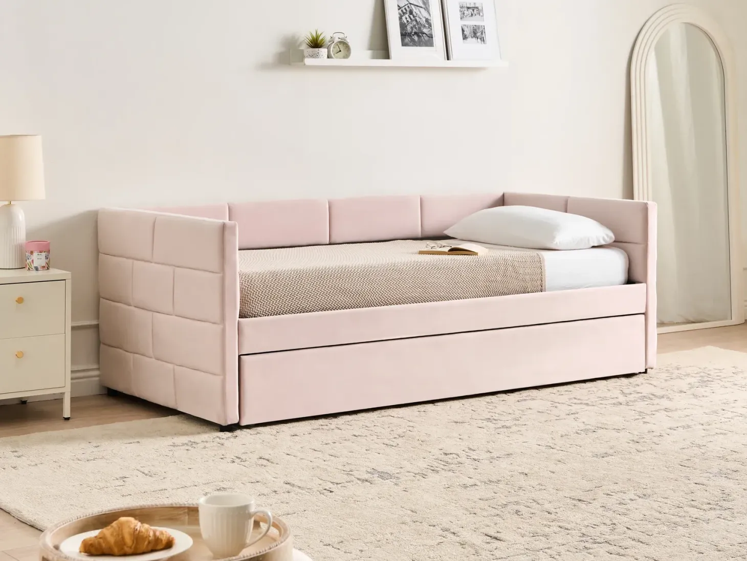 Udtræksseng Velour CHAVONNE 90 x 200 cm Lyserød