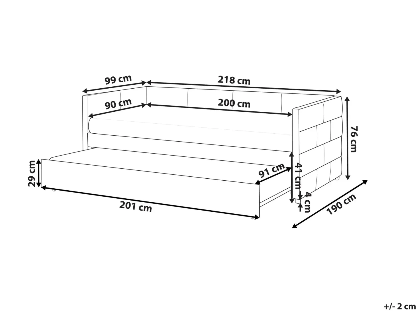 Udtræksseng Velour CHAVONNE 90 x 200 cm Lyserød
