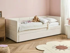 Udtræksseng Velour CHAVONNE 90 x 200 cm Cremehvid