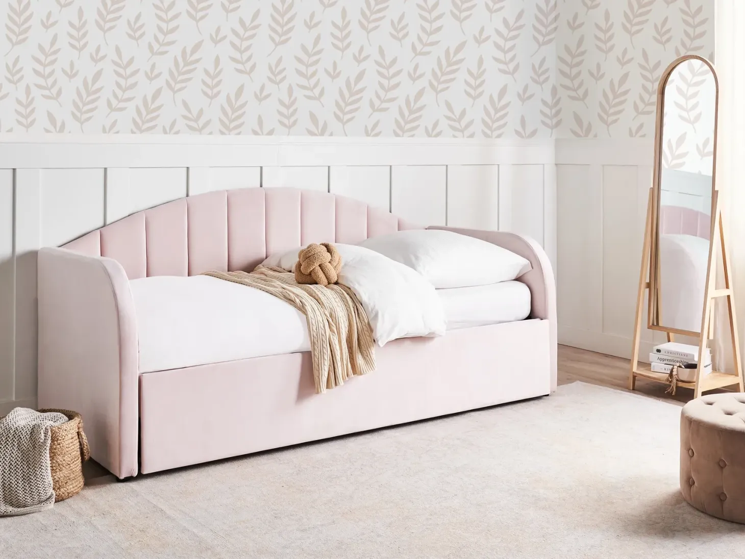 Udtræksseng Velour EYBURIE 90 x 200 cm Pastellrosa