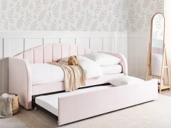 Udtræksseng Velour EYBURIE 90 x 200 cm Pastellrosa