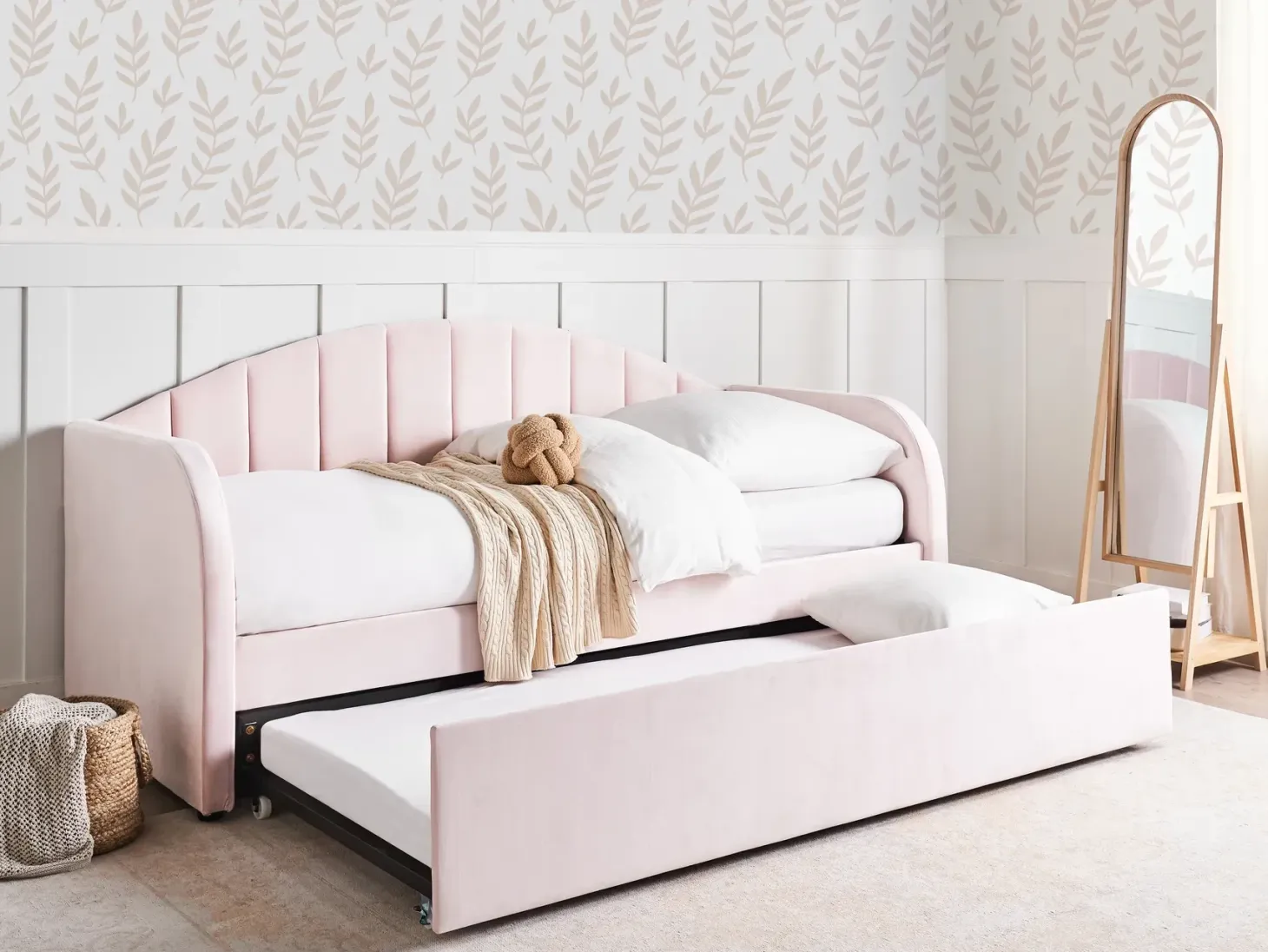 Udtræksseng Velour EYBURIE 90 x 200 cm Pastellrosa