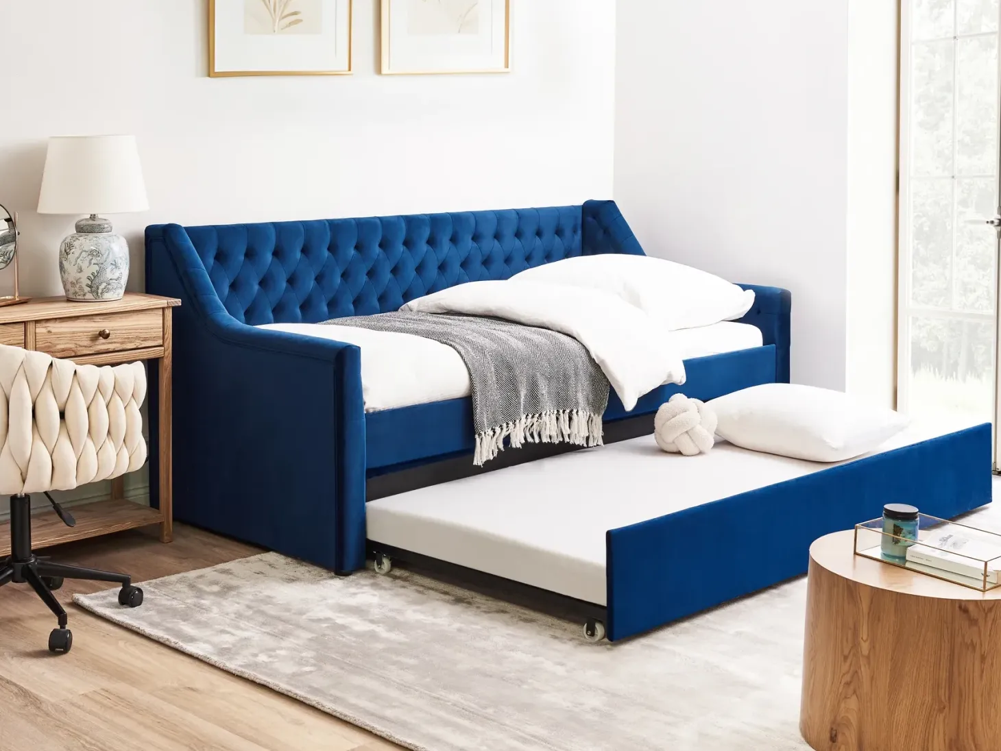 Udtræksseng Velour MONTARGIS 90 x 200 cm Navy Blå