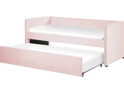 Udtræksseng Velour TROYES 90 x 200 cm Pastellrosa
