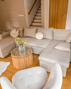 U-formet sovesofa 5 personers SOMMEN Lys Beige med opbevaring