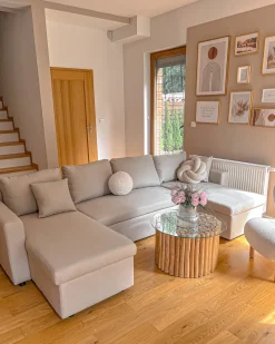 U-formet sovesofa 5 personers SOMMEN Lys Beige med opbevaring