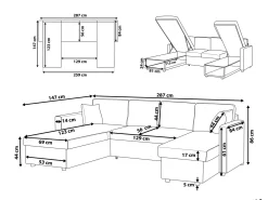 U-formet sovesofa 5 personers SOMMEN Lys Beige med opbevaring