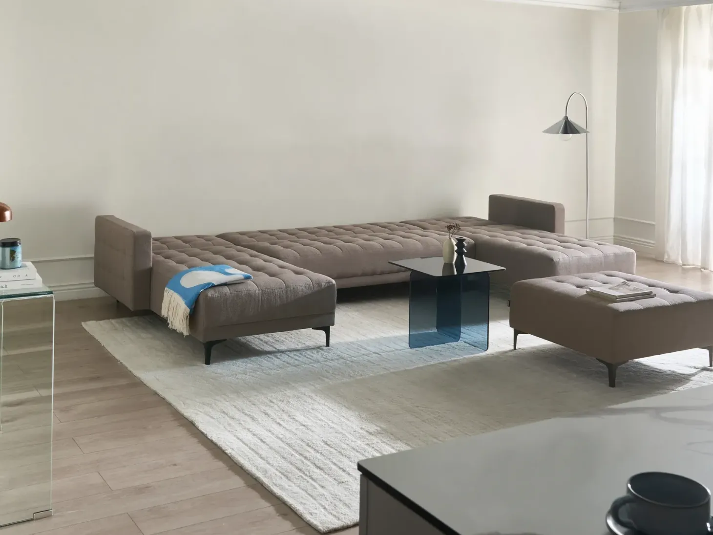 U-formet sovesofa 5 personers ABERDEEN Brungrå
