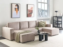 U-formet sovesofa 4 personers VATNE Lysebrun med opbevaring