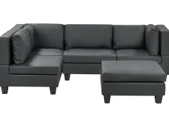 UNSTAD 4 personers Hjørnesofa modul Højrevendt Sort Kunstlæder med fodskammel