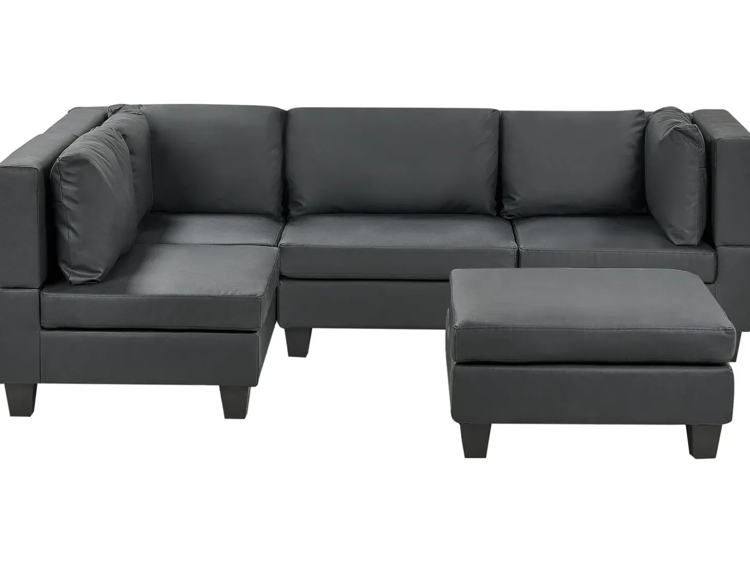 UNSTAD 4 personers Hjørnesofa modul Højrevendt Sort Kunstlæder med fodskammel