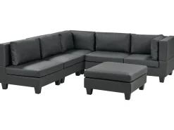UNSTAD 5 personers Hjørnesofa modul Højrevendt Sort Kunstlæder med fodskammel