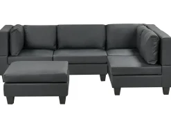 UNSTAD 4 personers Hjørnesofa modul Venstrevendt Sort Kunstlæder med fodskammel
