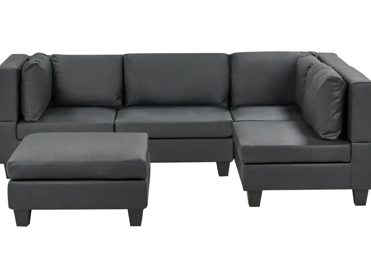 UNSTAD 4 personers Hjørnesofa modul Venstrevendt Sort Kunstlæder med fodskammel