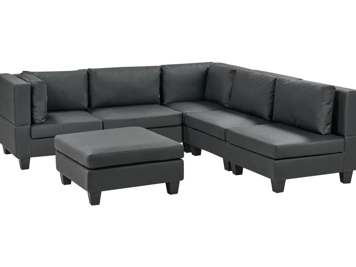 UNSTAD 5 personers Hjørnesofa modul Venstrevendt Sort Kunstlæder med fodskammel