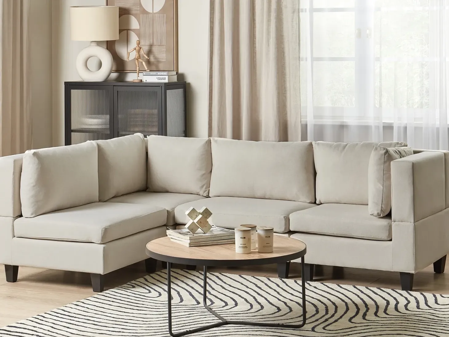 UNSTAD 4 personers Hjørnesofa modul Højrevendt Lys Beige