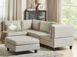 UNSTAD 4 personers Hjørnesofa modul Højrevendt Lys Beige med fodskammel