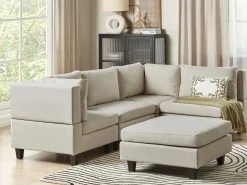 UNSTAD 4 personers Hjørnesofa modul Venstrevendt Lys Beige med fodskammel