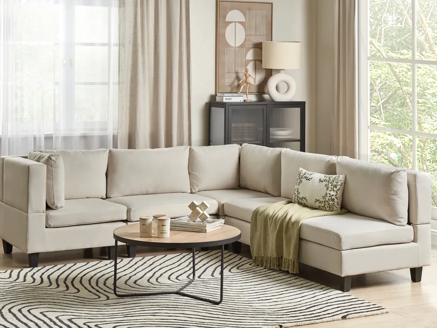 UNSTAD 5 personers Hjørnesofa modul Højrevendt Lys Beige