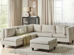 UNSTAD 5 personers Hjørnesofa modul Venstrevendt Lys Beige med fodskammel
