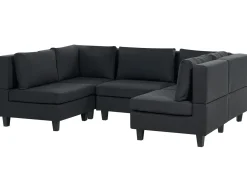 UNSTAD 5 personers U-formet modulsofa Sort med fodskammel