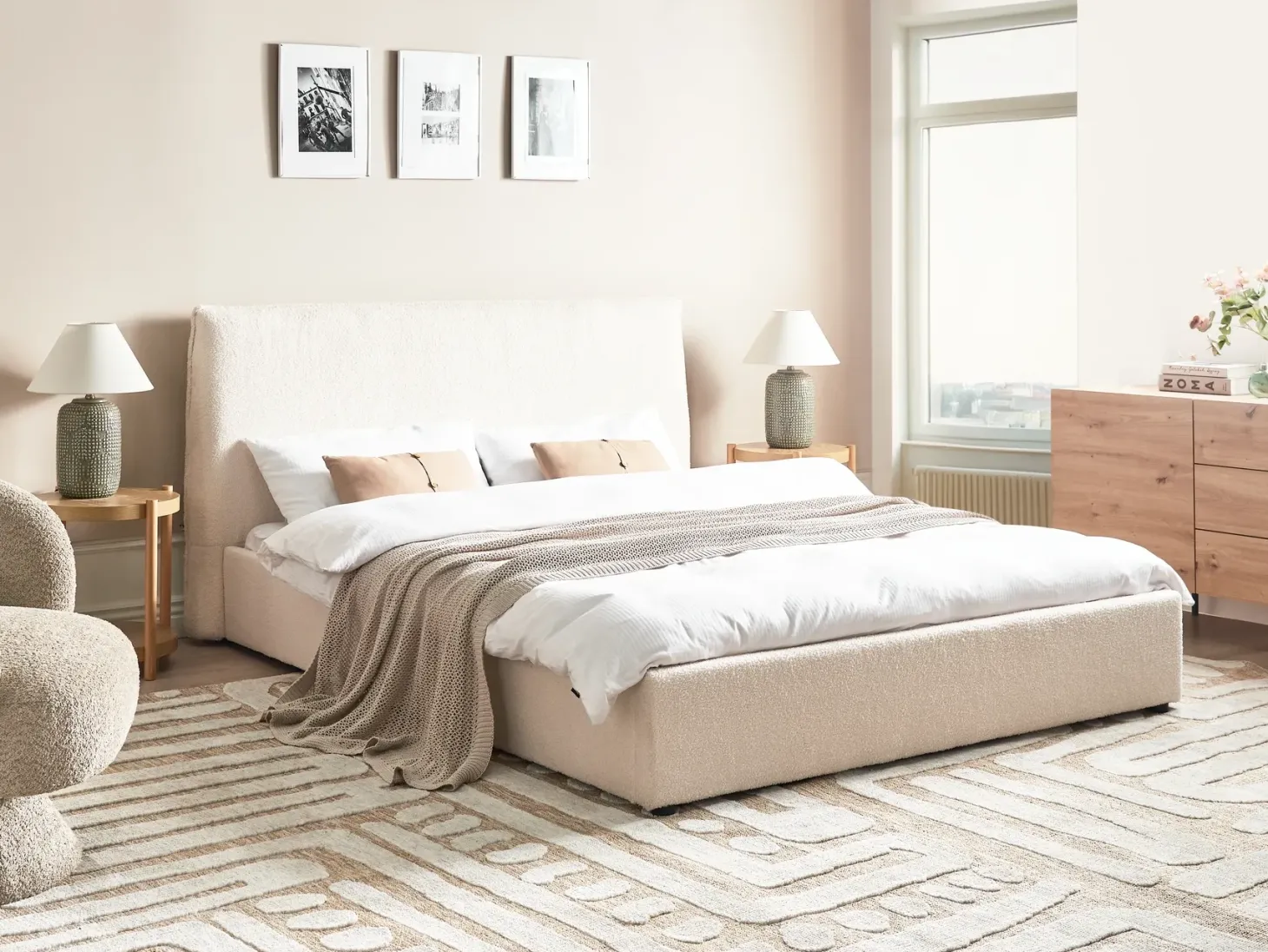 Vandseng Boucle LAVAUR 160 x 200 cm Cremehvid