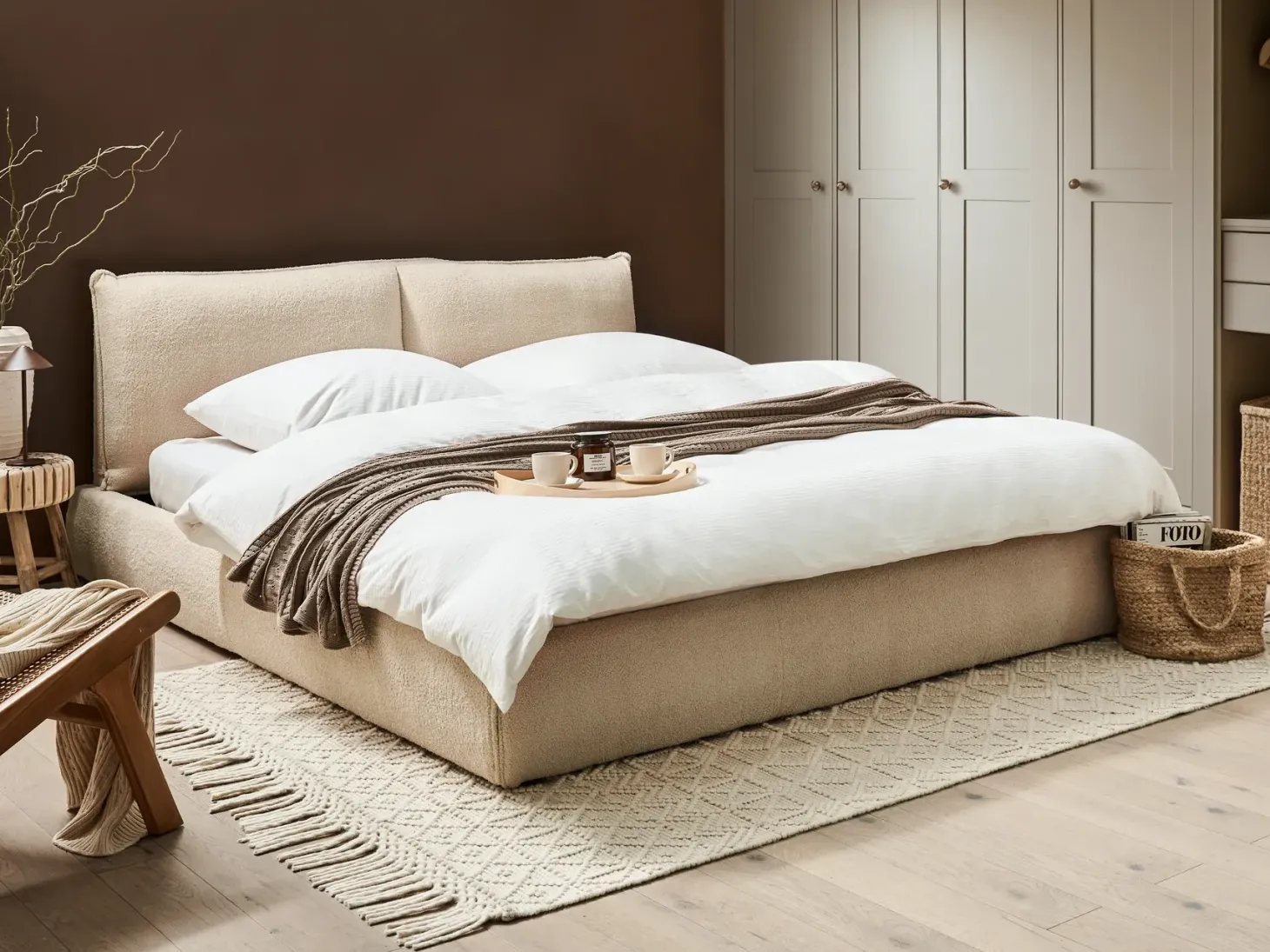 Vandseng Boucle VINAY 180 x 200 cm Lys Beige