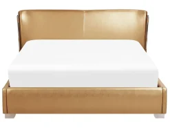Vandseng med LED Ægte læder PARIS 140 x 200 cm Guld