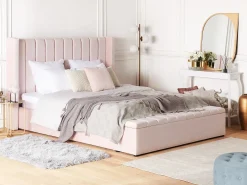 Vandseng med opbevaringsbænk Velour NOYERS 180 x 200 cm Pastellrosa