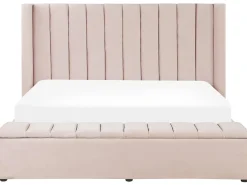 Vandseng med opbevaringsbænk Velour NOYERS 180 x 200 cm Pastellrosa