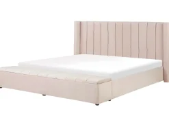 Vandseng med opbevaringsbænk Velour NOYERS 180 x 200 cm Pastellrosa