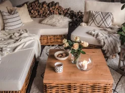 VARALLO 4 personers Loungesæt med bord Venstrevendt Naturlig Rattan