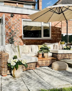 VARALLO 4 personers Loungesæt med bord Venstrevendt Naturlig Rattan