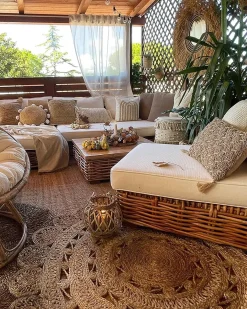 VARALLO 4 personers Loungesæt med bord Venstrevendt Naturlig Rattan