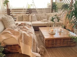VARALLO 4 personers Loungesæt med bord Venstrevendt Naturlig Rattan