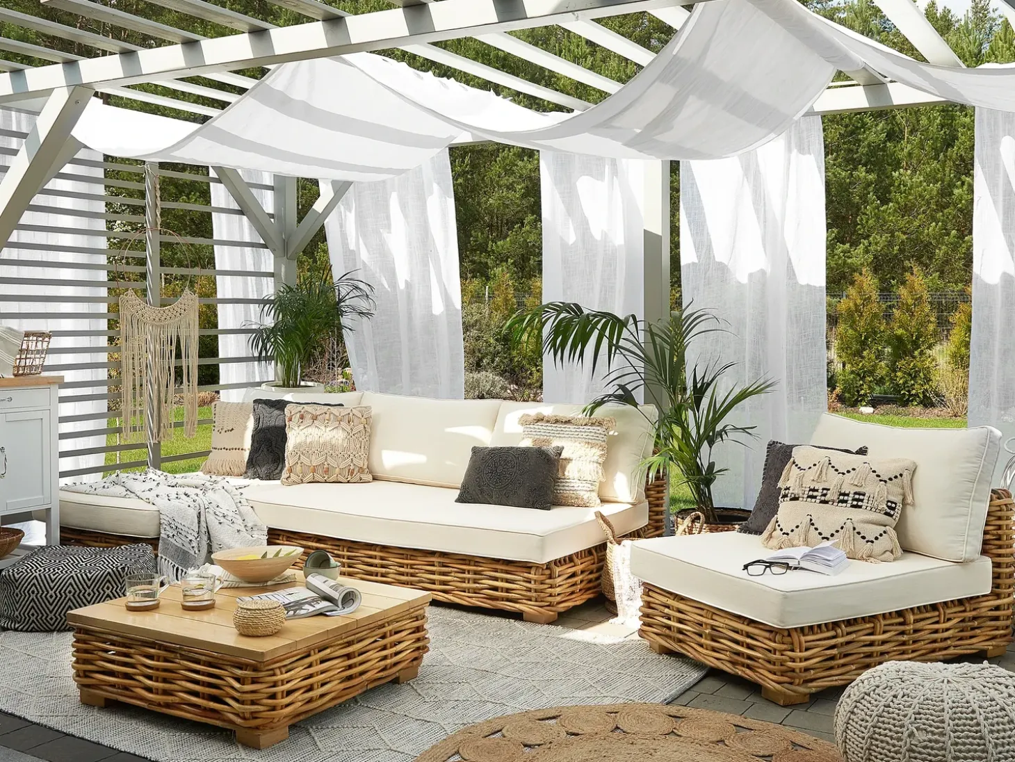 VARALLO 4 personers Loungesæt med bord Højrevendt Naturlig Rattan