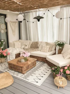 VARALLO 4 personers Loungesæt med bord Højrevendt Naturlig Rattan