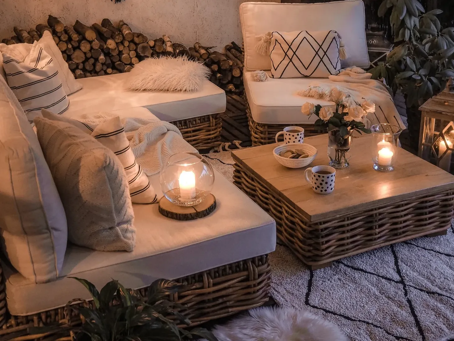 VARALLO 4 personers Loungesæt med bord Højrevendt Naturlig Rattan