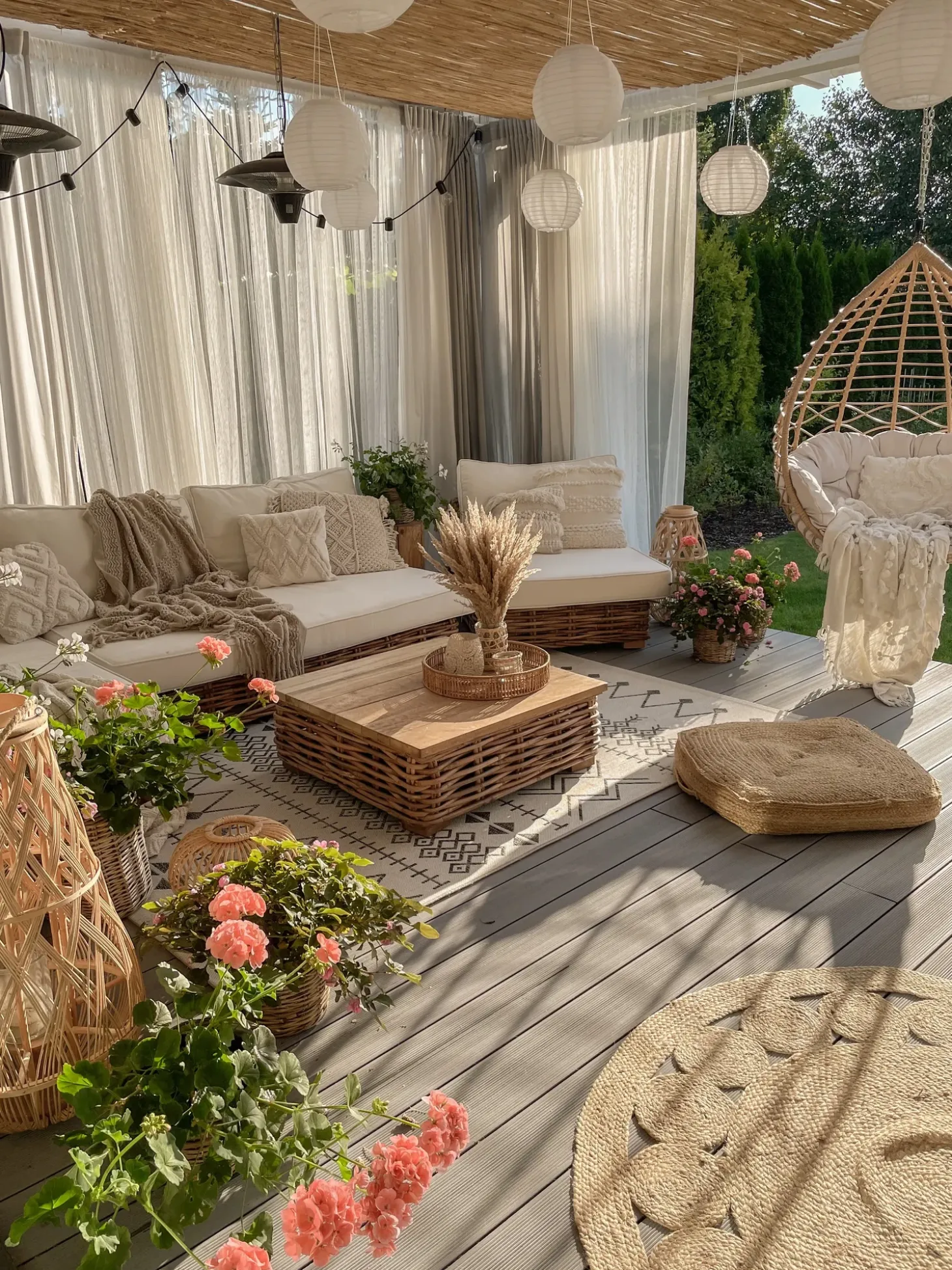 VARALLO 4 personers Loungesæt med bord Højrevendt Naturlig Rattan