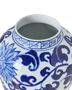 Vase med låg CUENCA Porcelæn 36 cm Hvid/blå