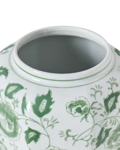 Vase med låg FERROL Porcelæn 29 cm Hvid/ Grøn