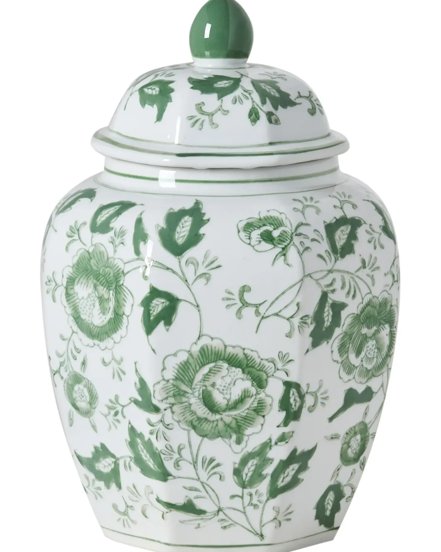 Vase med låg FERROL Porcelæn 29 cm Hvid/ Grøn