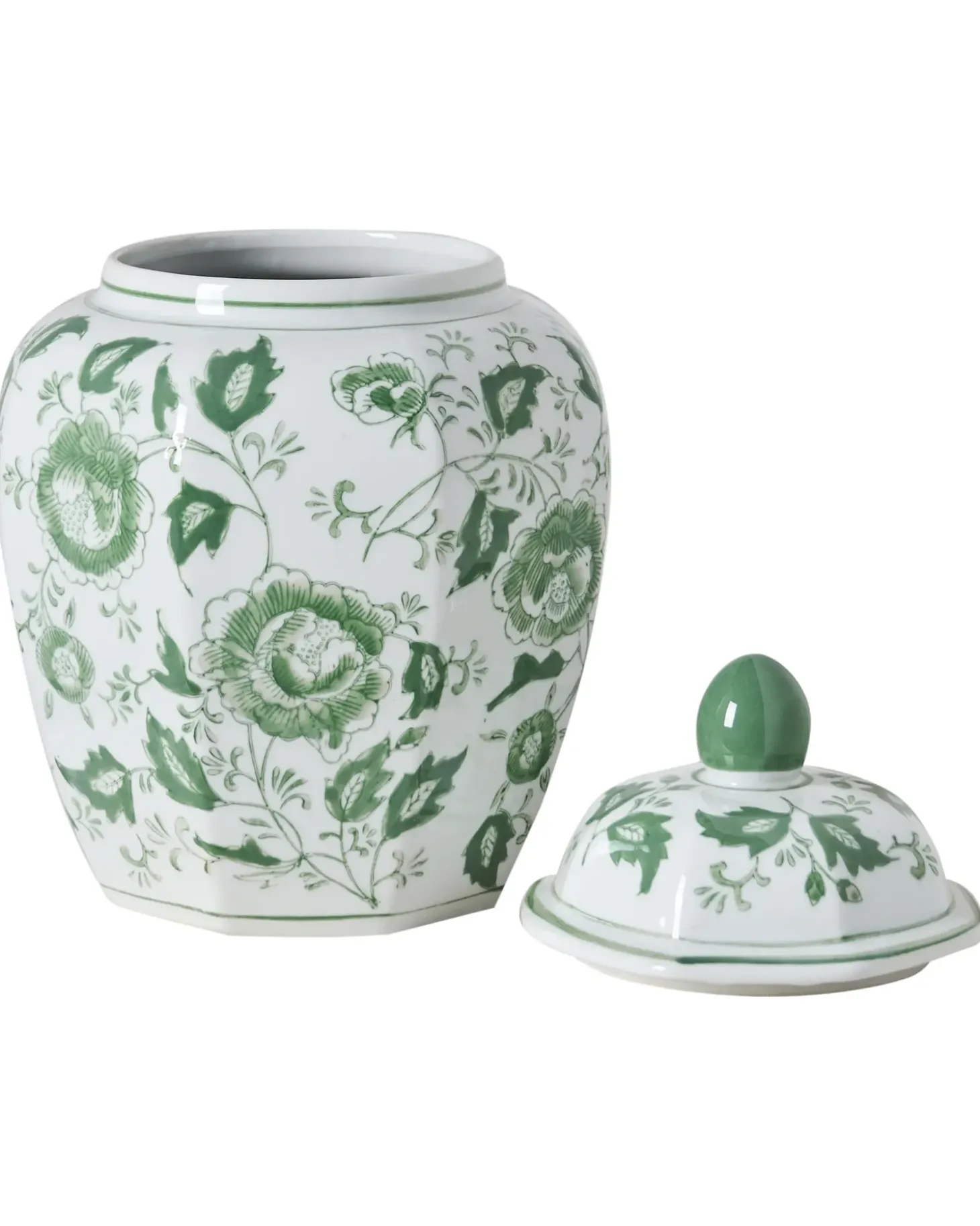Vase med låg FERROL Porcelæn 29 cm Hvid/ Grøn