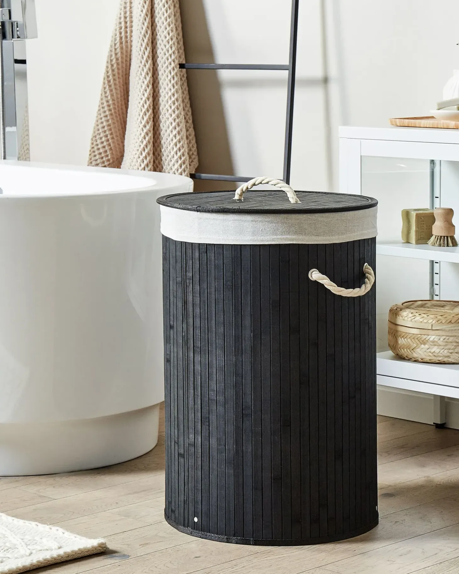 Vasketøjskurv SANNAR Bambus Sort 75 L