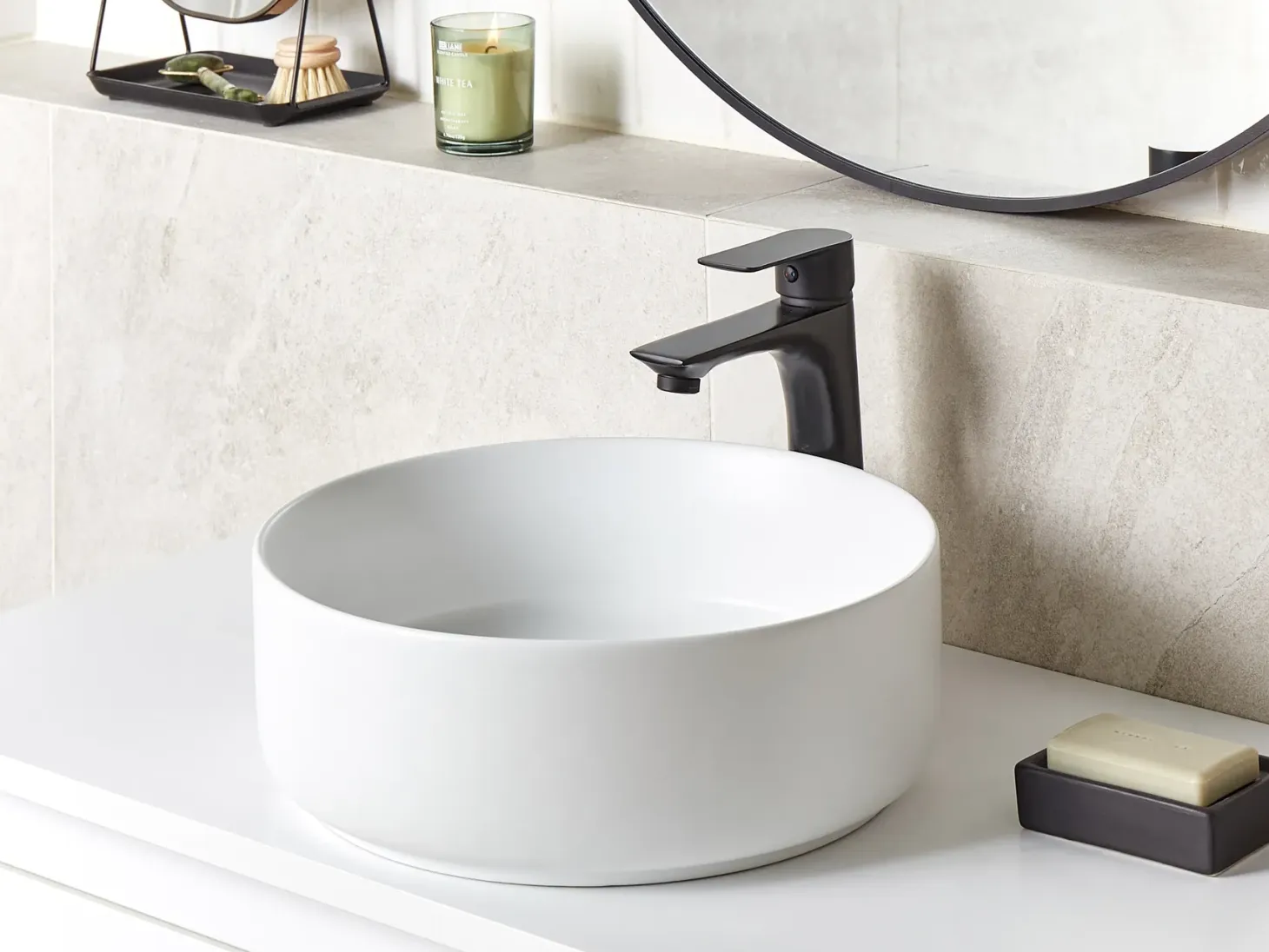 Vask til bordplade CALIG Cremehvid ⌀ 36 cm Keramik
