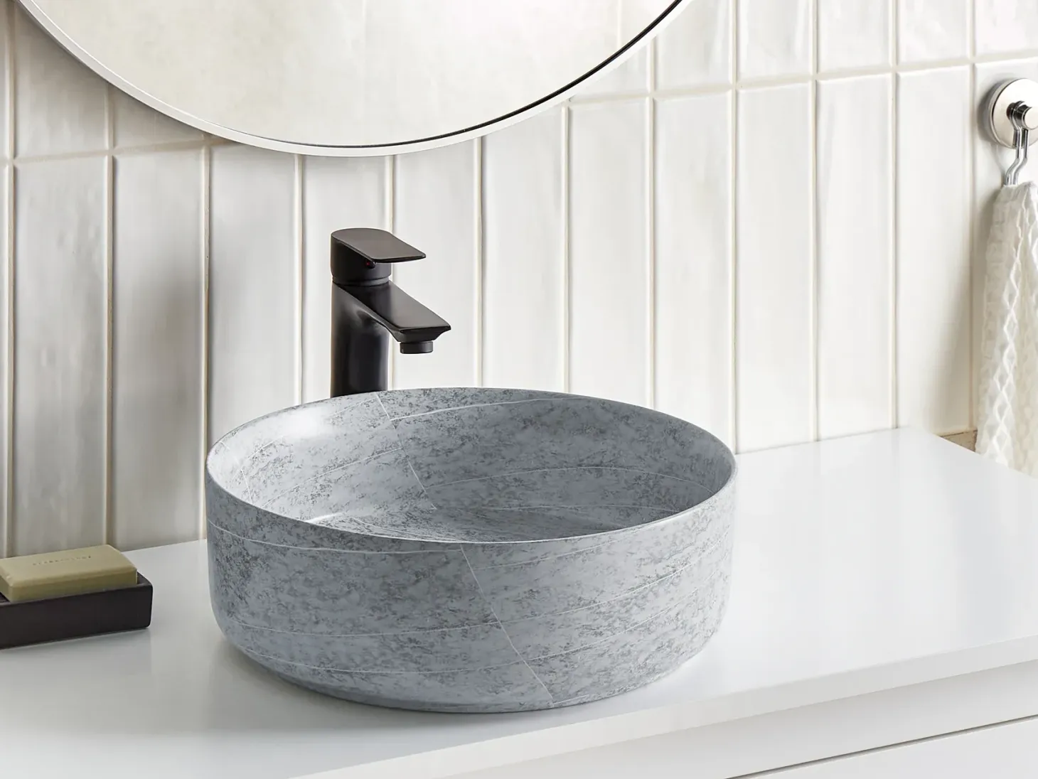 Vask til bordplade GUDAR Grå betoneffekt ⌀ 37 cm Keramik